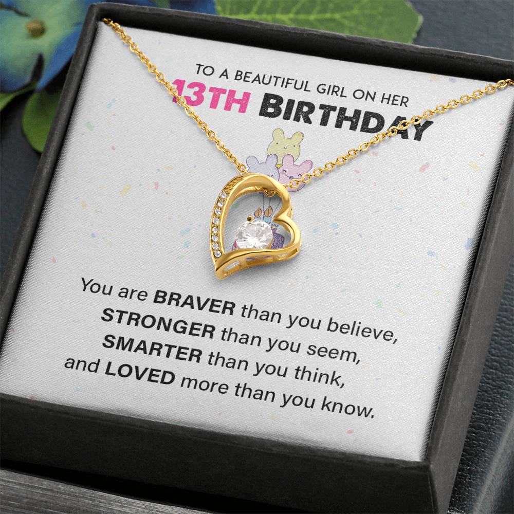 13th Birthday Necklace for Girl – Heart Pendant & Inspiring Card