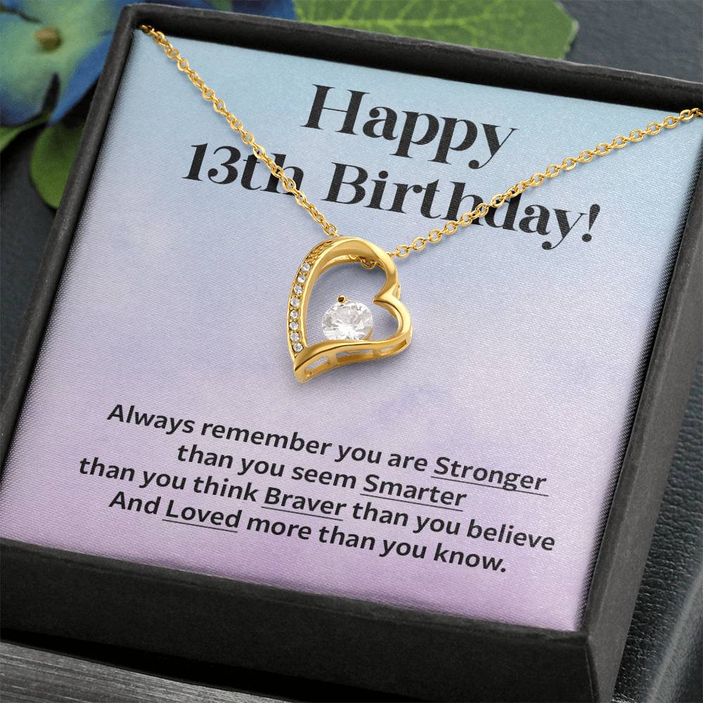 13th Birthday Gift Necklace for Girl – Strength and Love Message Card