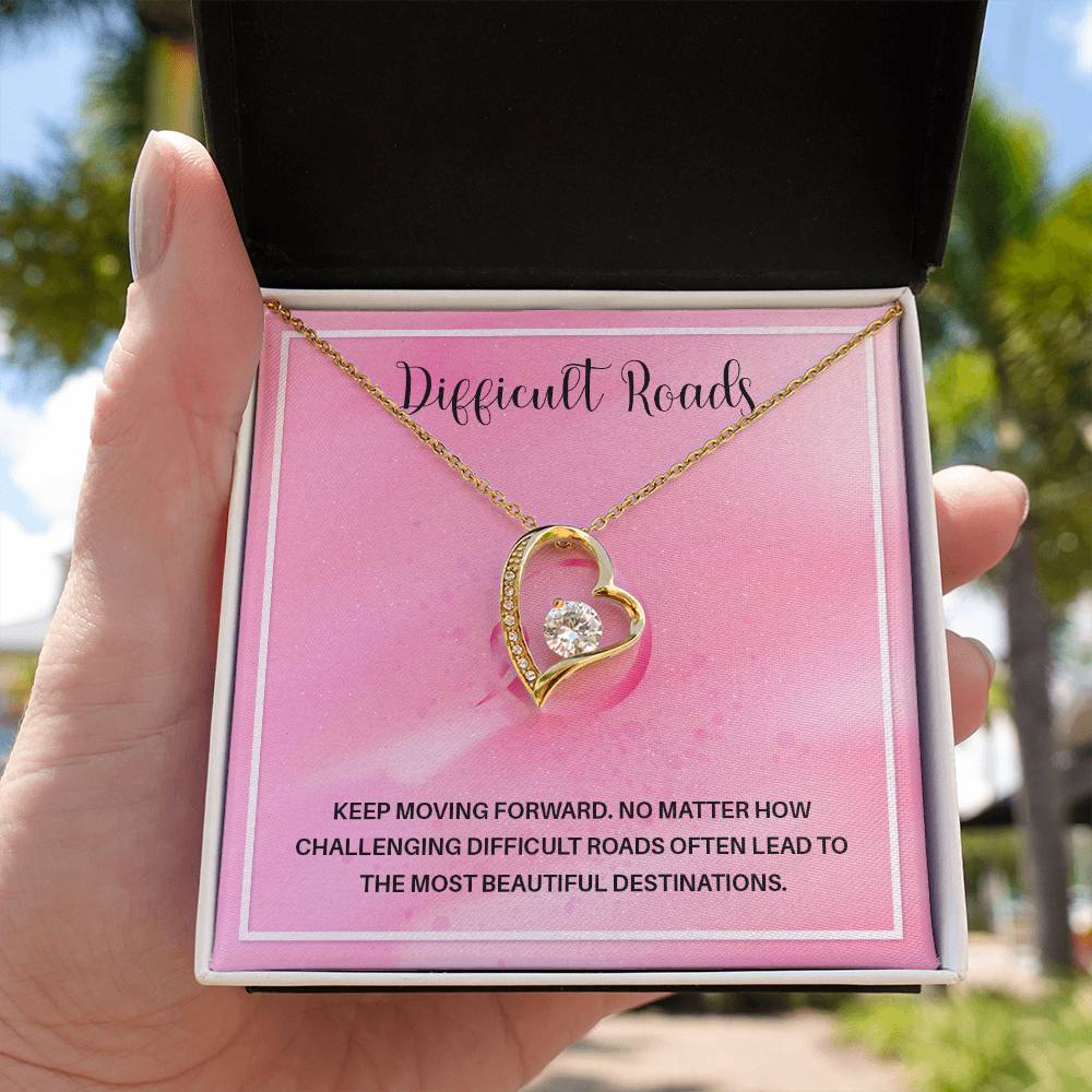 Difficult Roads Keep Moving Forward Necklace Meaningful Gift Supportive Gift Motivational Jewelry Never Give Up Necklace Stronger Necklace Breast Cancer Necklace For Soulmate Braver Necklace Cancer Survivor Jewelry Jewelry For Empowering Women