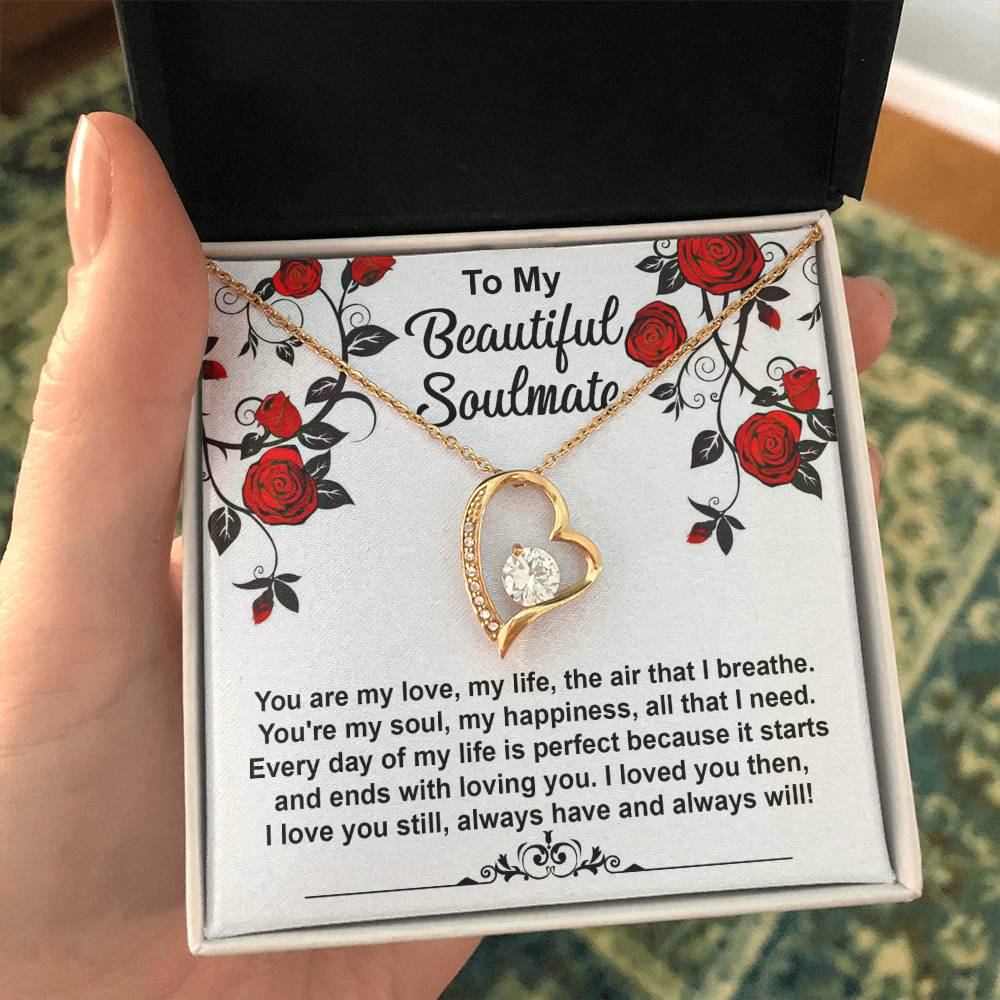 To My Beautiful Soulmate Necklace Gift, Forever Heart Necklace Gift For Wife, Girlfriend, Fiancée, Valentine's Day Soulmate Jewelry With A Meaningful Message Card.