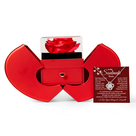 To My Soulmate Love Knot Necklace Custome Name red heart rose gift box for her