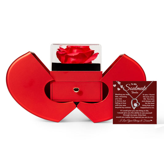 To My Soulmate Forever Love Necklace Red Rose Heart Box