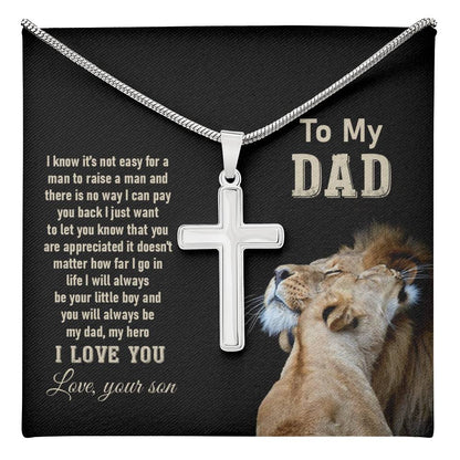 Dad Cross Necklace Gift from Son – Lion Artwork Pendant with Heartfelt Message Card