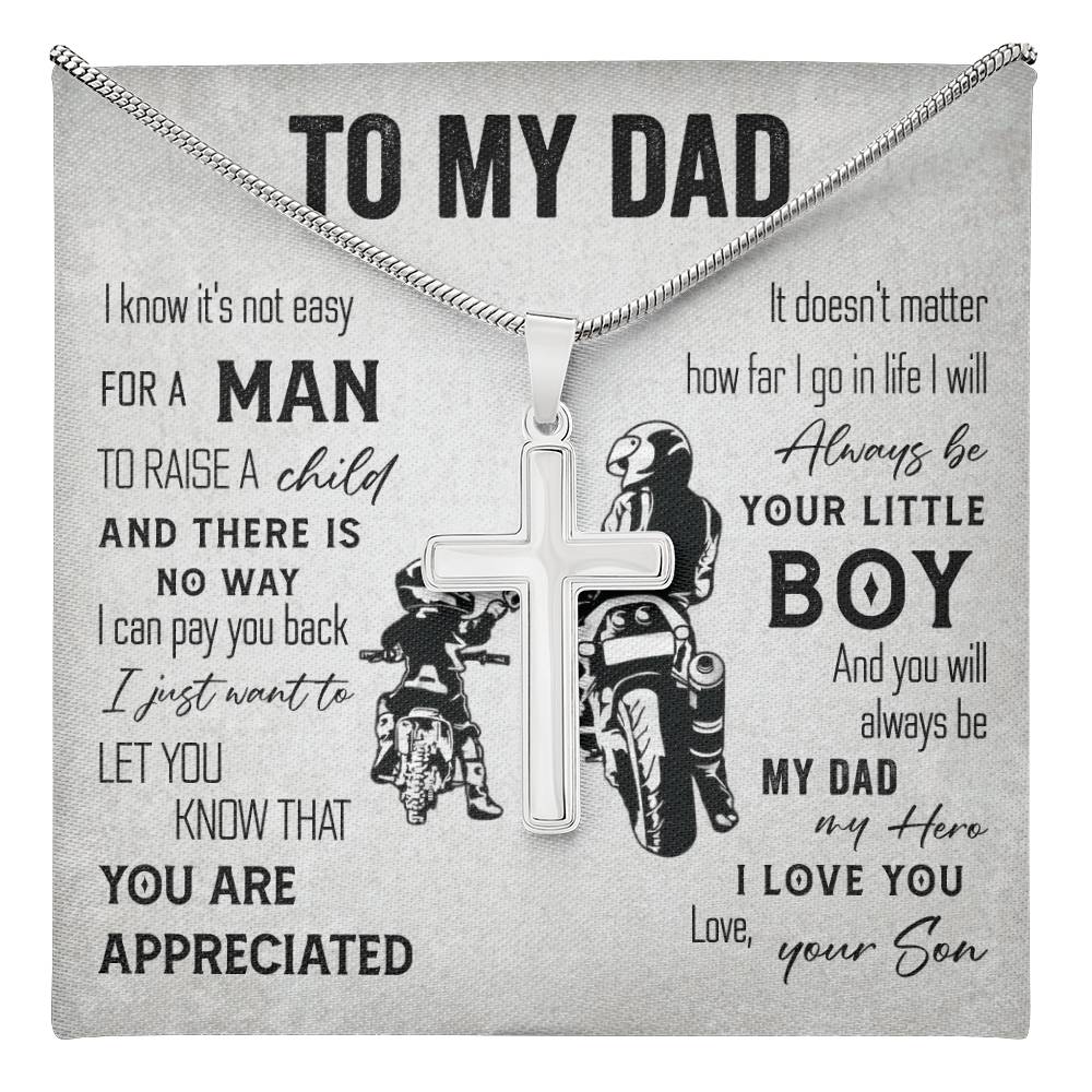 To My Dad Cross Necklace from Son with Message Card