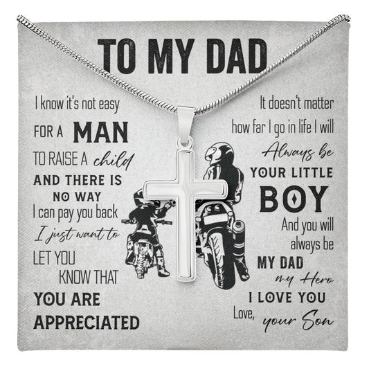 To My Dad Cross Necklace from Son with Message Card