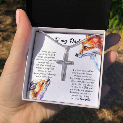 Dad Cross Necklace Gift from Daughter – Heartfelt Message Card with Fox Art