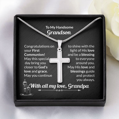 To My Handsome Grandson Cross Necklace With All My Love, Grandpa