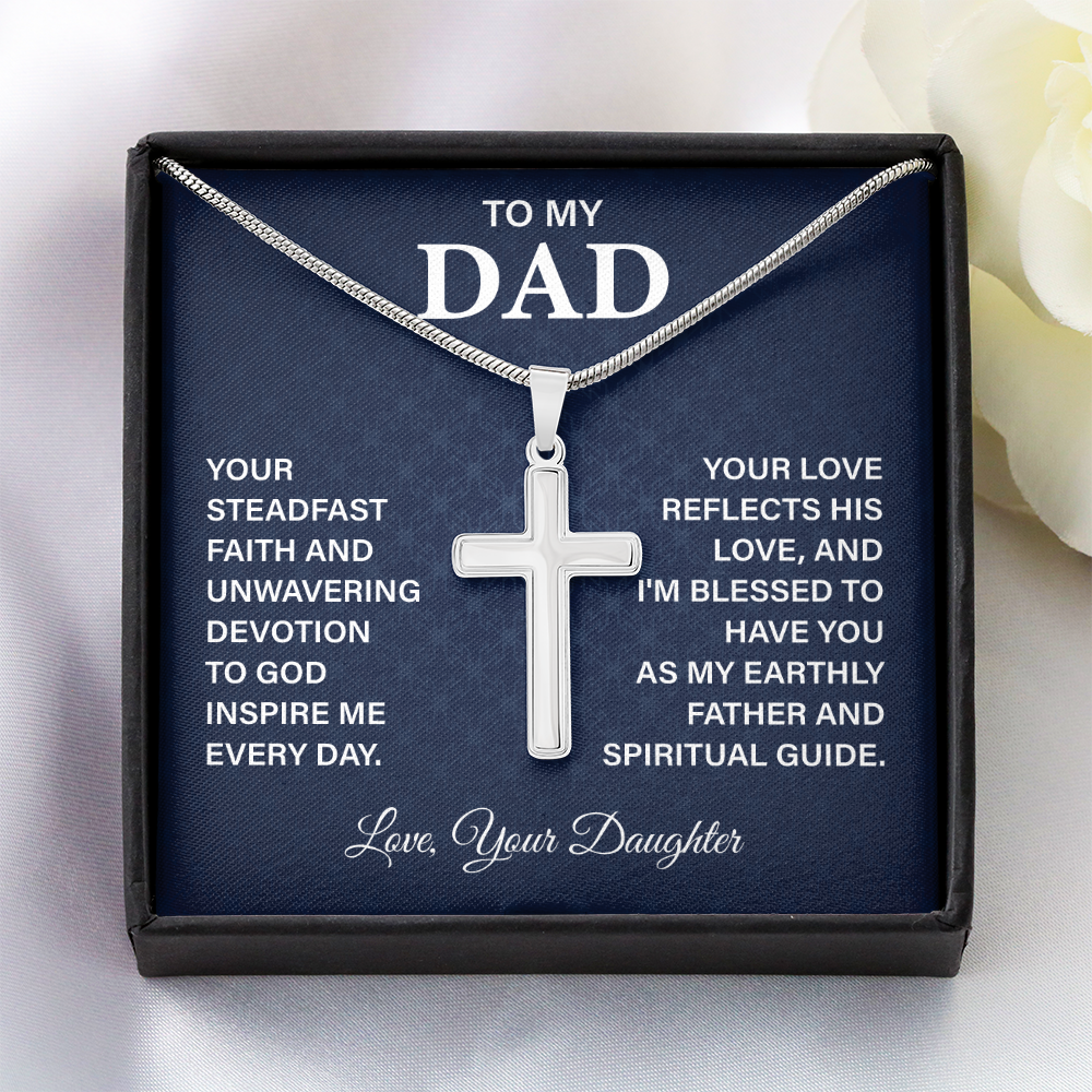 To My Dad Necklace Cross Pendant with Faith Guide Message