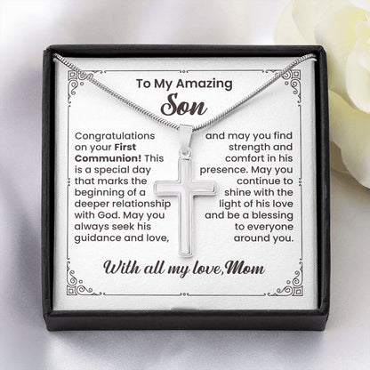 To My Amazing Son Cross Necklace With All My Love, Mom