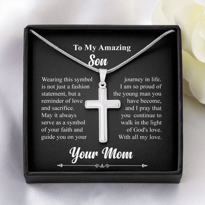 To My Amazing Son Wearing This Symbol is Not a Fashion, Cross Necklace From Mom With Meaningful Message Card