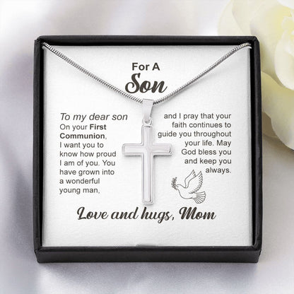 For A Son Cross Necklace Love And Hugs From Mom Gifts For Son First Communion With Heartfelt Message Card