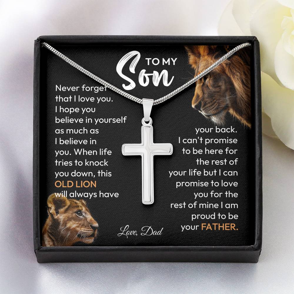 Father To Son Necklace - Old Lion Always Has Your Back, A Promise Of Love For Life - Motivational Jewelry For Men