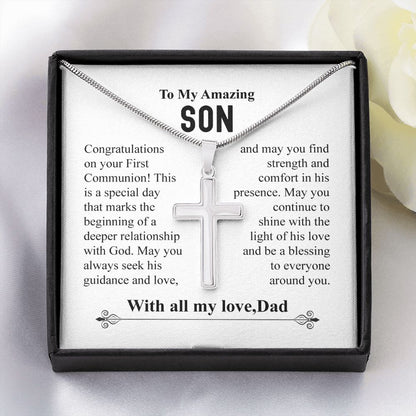 To My Amazing Son Cross Necklace With All My Love Dad - Congratulations On Your First Communion