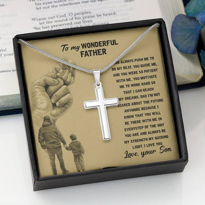 Father Cross Necklace Gift from Son – Inspirational Pendant with Heartfelt Message Card