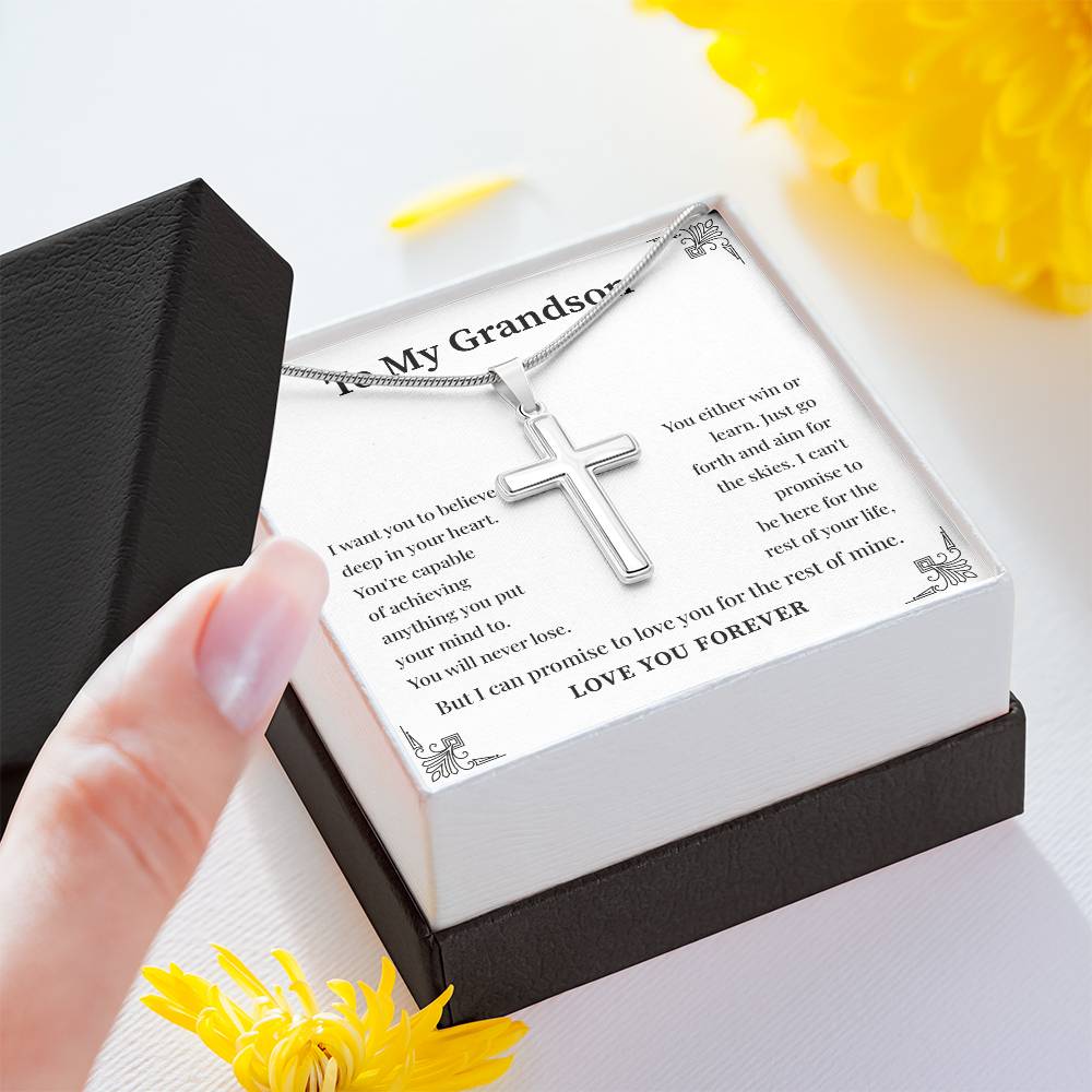 Inspirational Grandson Cross Necklace – Uplifting Message Gift for Him