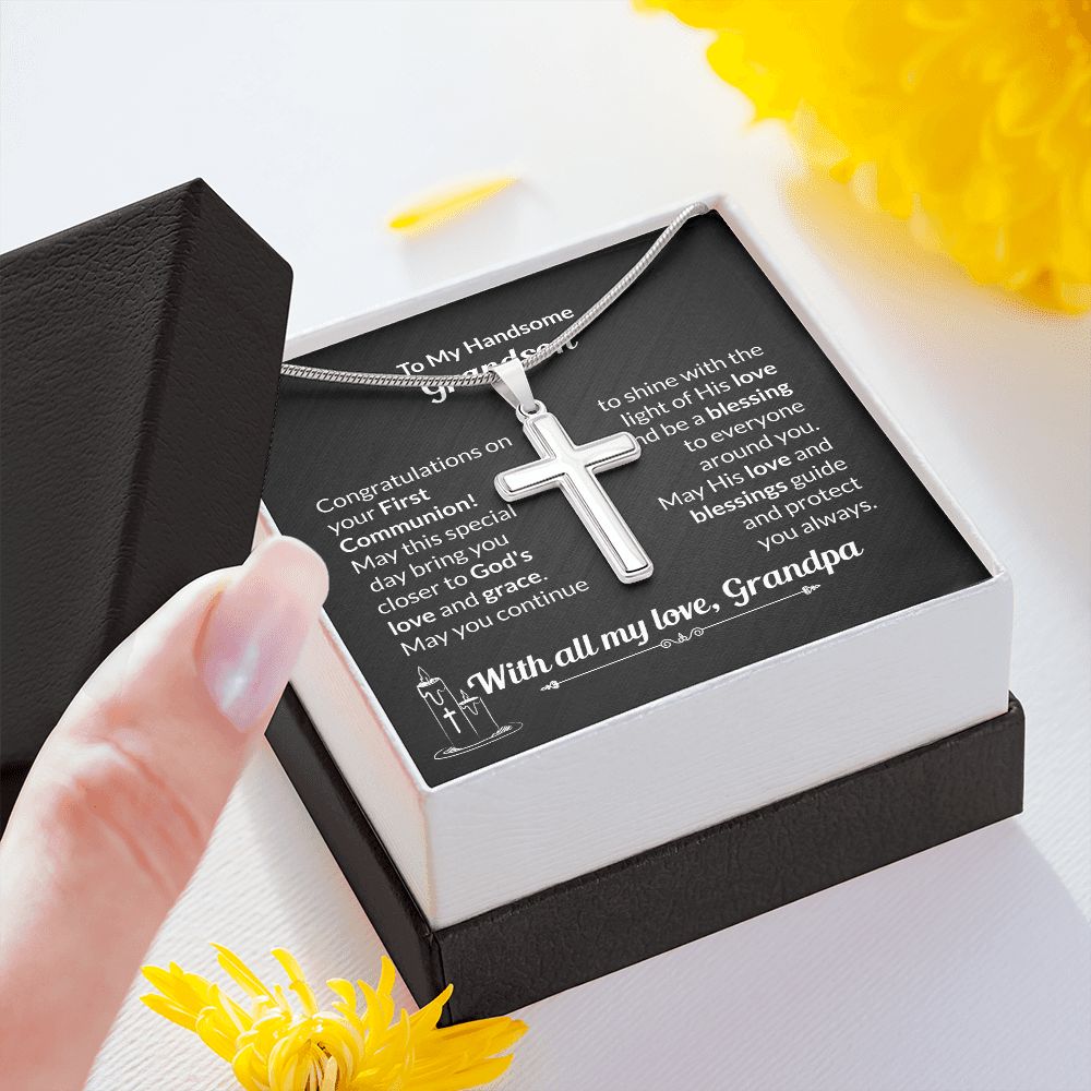 To My Handsome Grandson Cross Necklace With All My Love, Grandpa