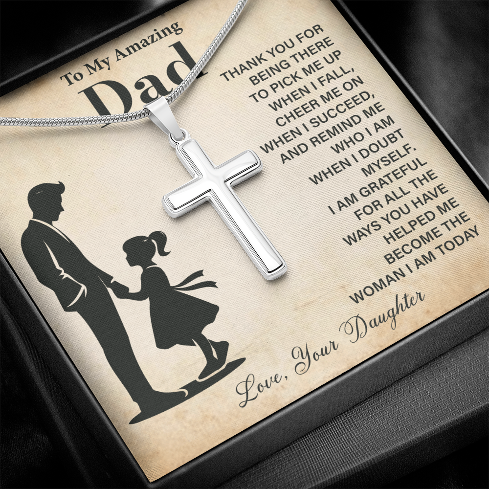 To My Amazing Dad Necklace Gratitude with Cross Design from Daughter