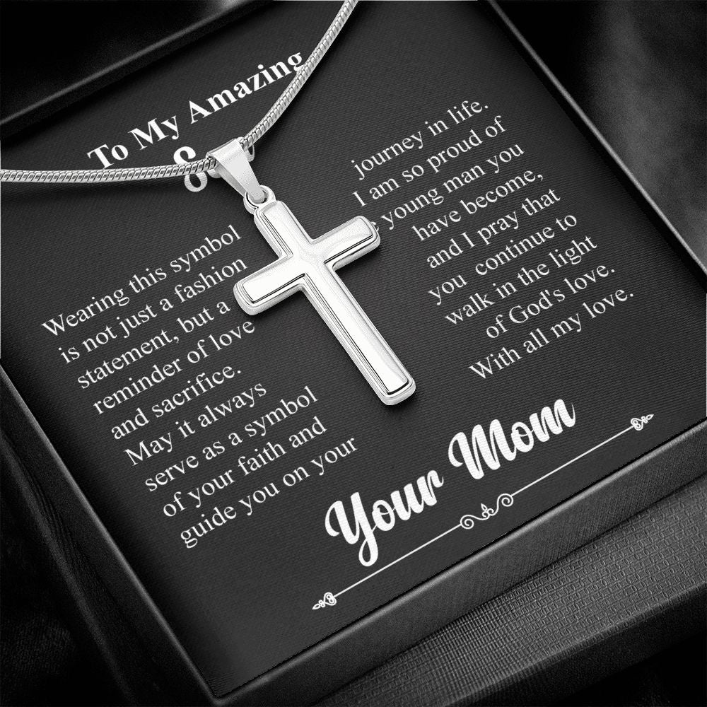 To My Amazing Son Wearing This Symbol is Not a Fashion, Cross Necklace From Mom With Meaningful Message Card