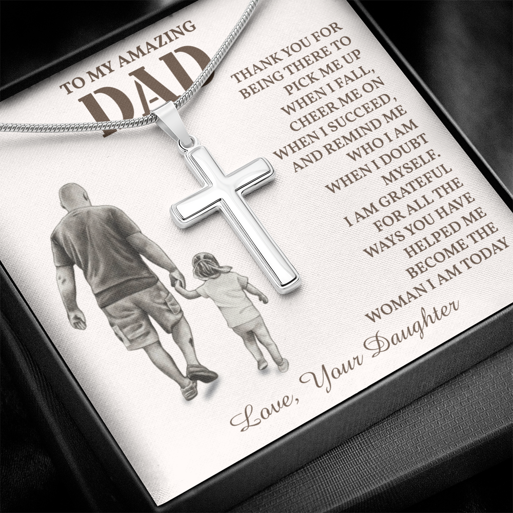 To My Amazing Dad Necklace Cross Design with Message from Daughter