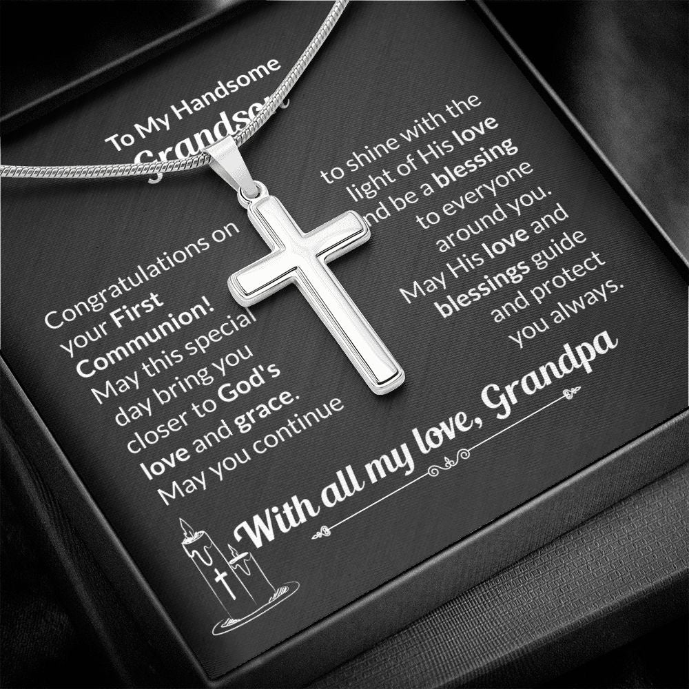 To My Handsome Grandson Cross Necklace With All My Love, Grandpa