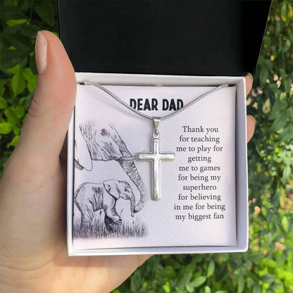 Dad Cross Necklace Gift from Daughter or Son – Thank You Message Card
