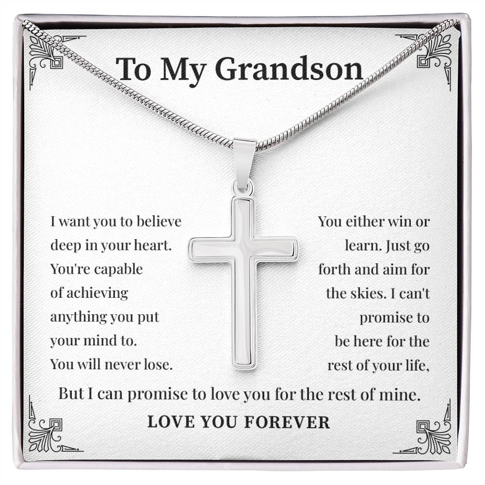 Inspirational Grandson Cross Necklace – Uplifting Message Gift for Him