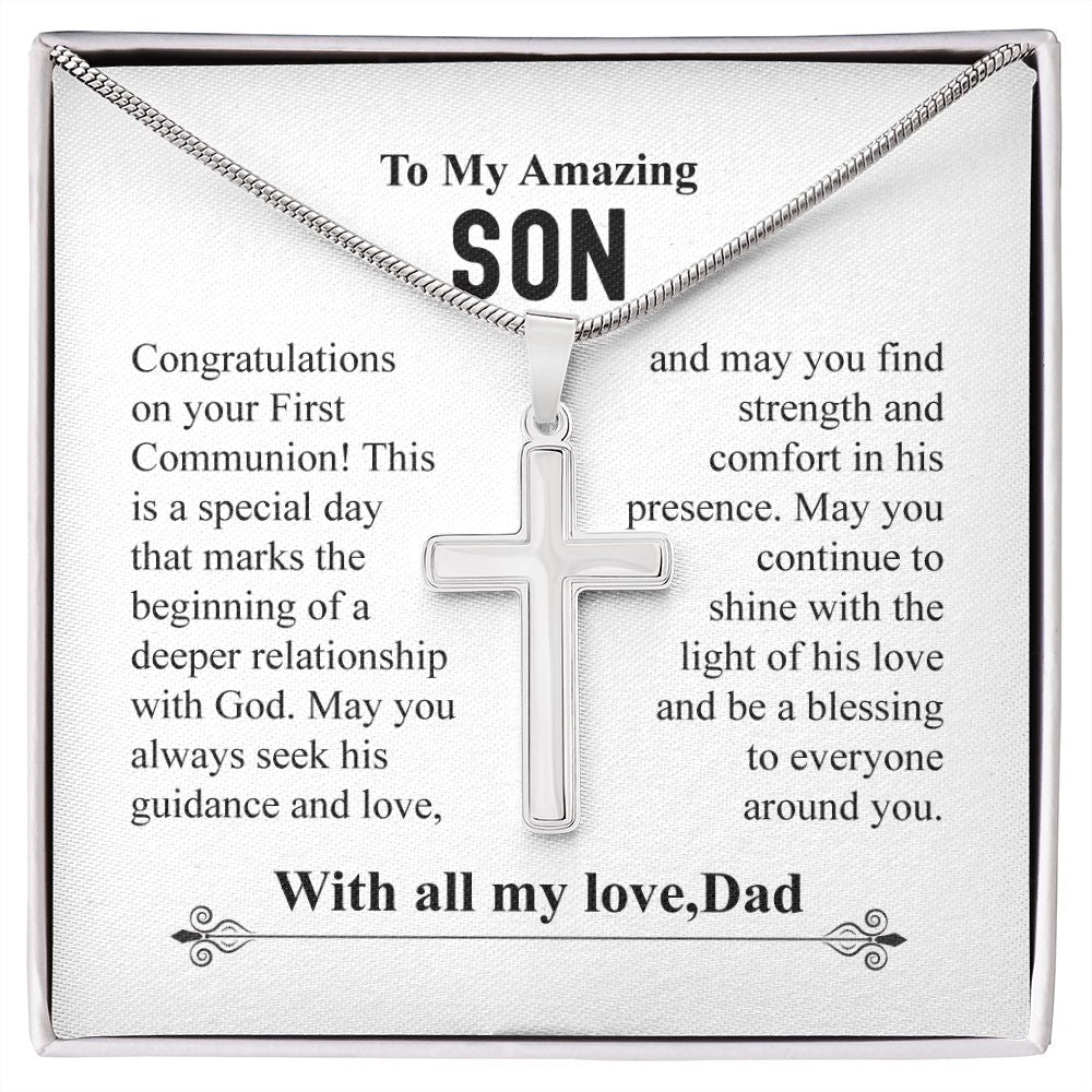 To My Amazing Son Cross Necklace With All My Love Dad - Congratulations On Your First Communion