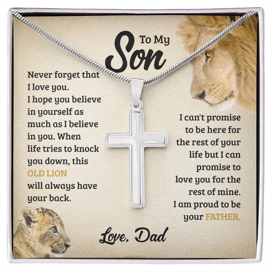 Cross Necklace for Son from Dad Old Lion Message Gift