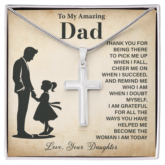To My Amazing Dad Necklace Gratitude with Cross Design from Daughter