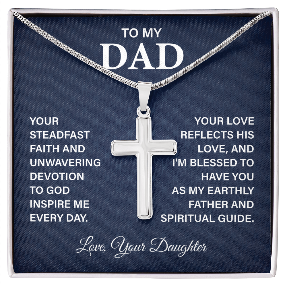 To My Dad Necklace Cross Pendant with Faith Guide Message