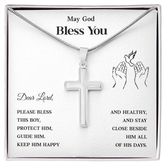 Christian Cross Necklace for Boy – Blessing Prayer Gift for Him
