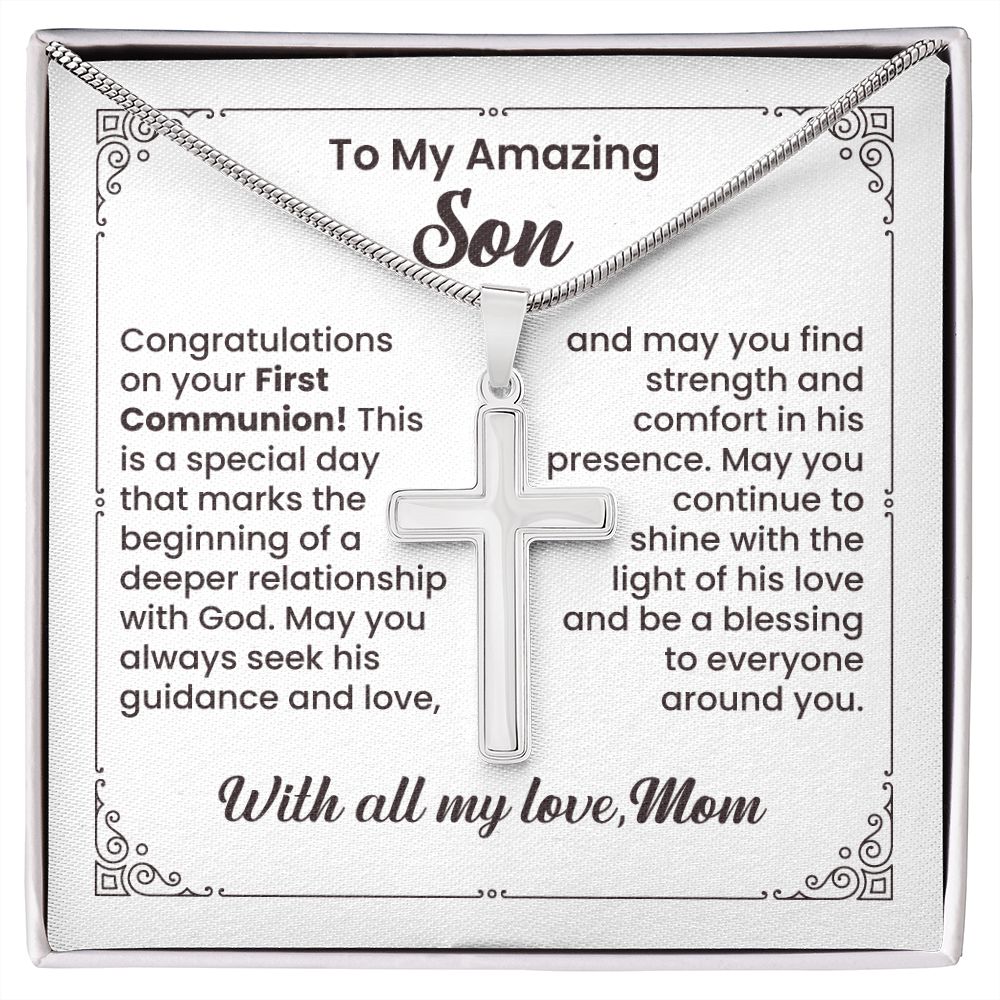 To My Amazing Son Cross Necklace With All My Love, Mom