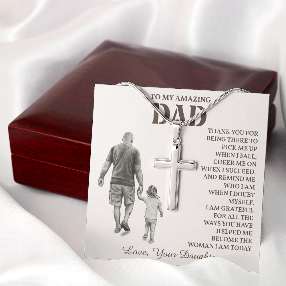 To My Amazing Dad Necklace Cross Design with Message from Daughter