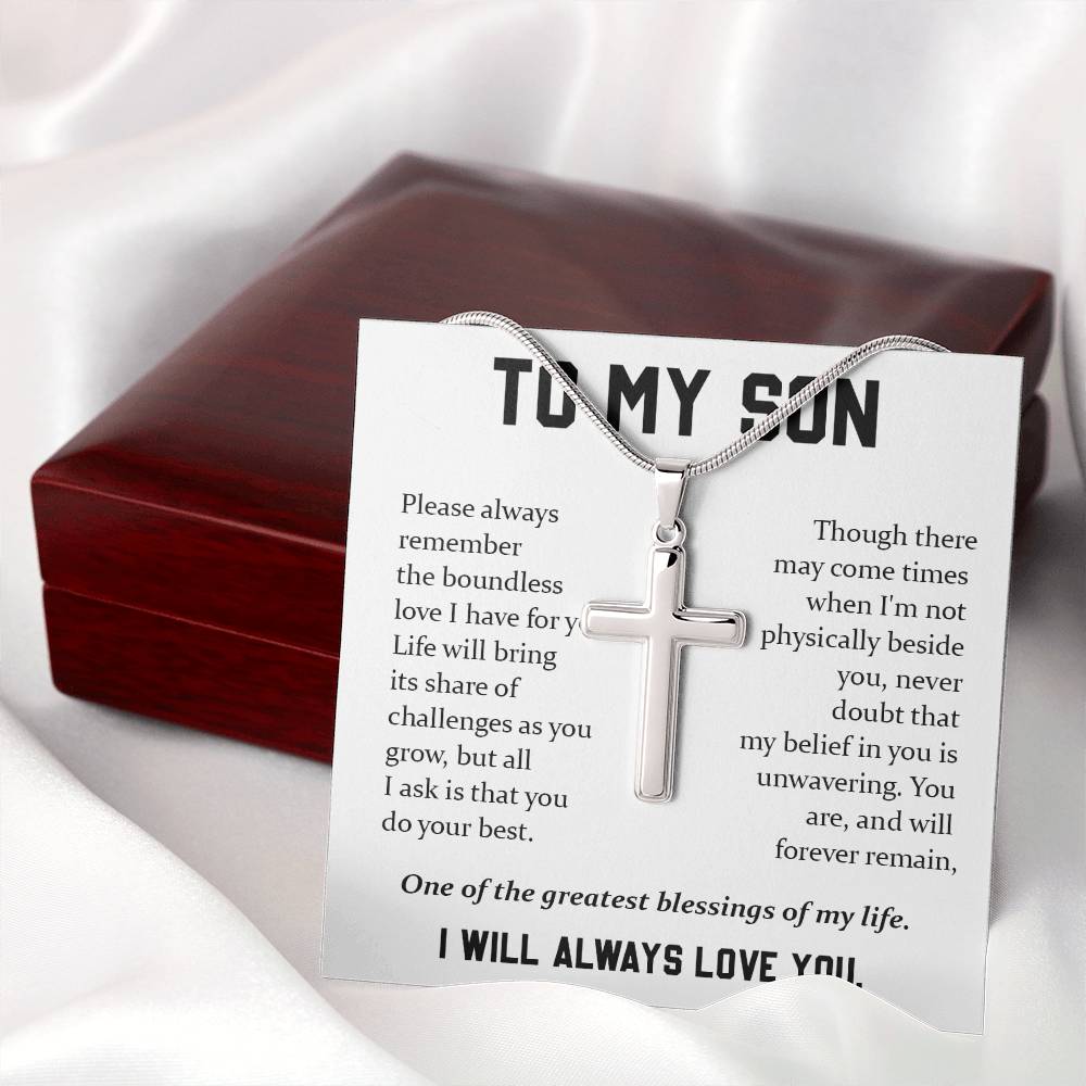 Cross Necklace Gift for Son from Mom with Message