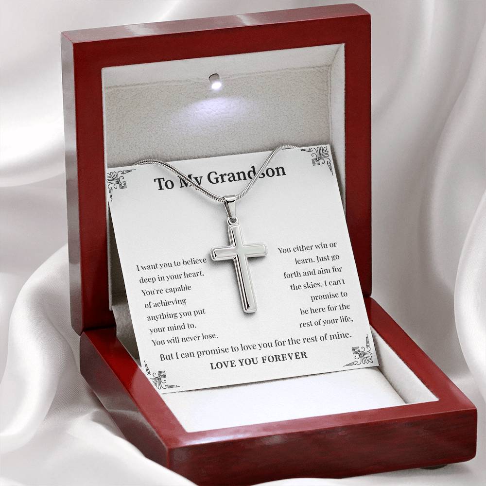 Inspirational Grandson Cross Necklace – Uplifting Message Gift for Him
