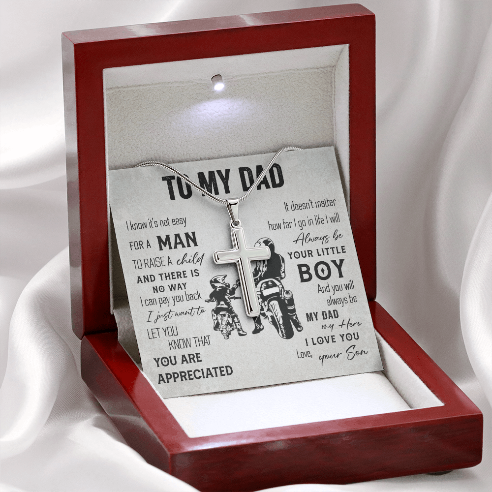 To My Dad Cross Necklace from Son with Message Card
