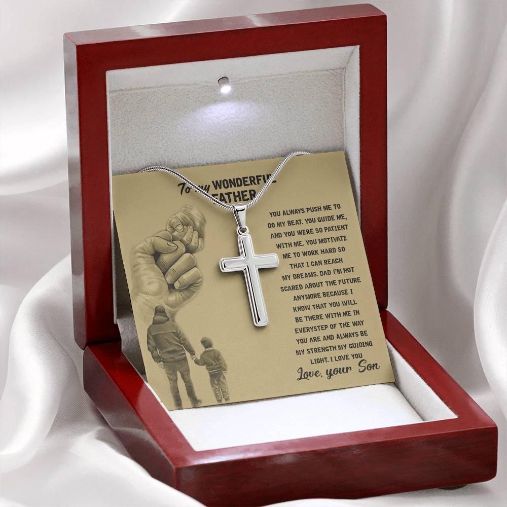 Father Cross Necklace Gift from Son – Inspirational Pendant with Heartfelt Message Card