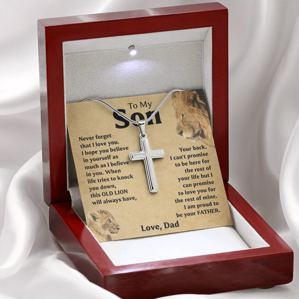To My Son Cross Necklace from Dad Gift Box