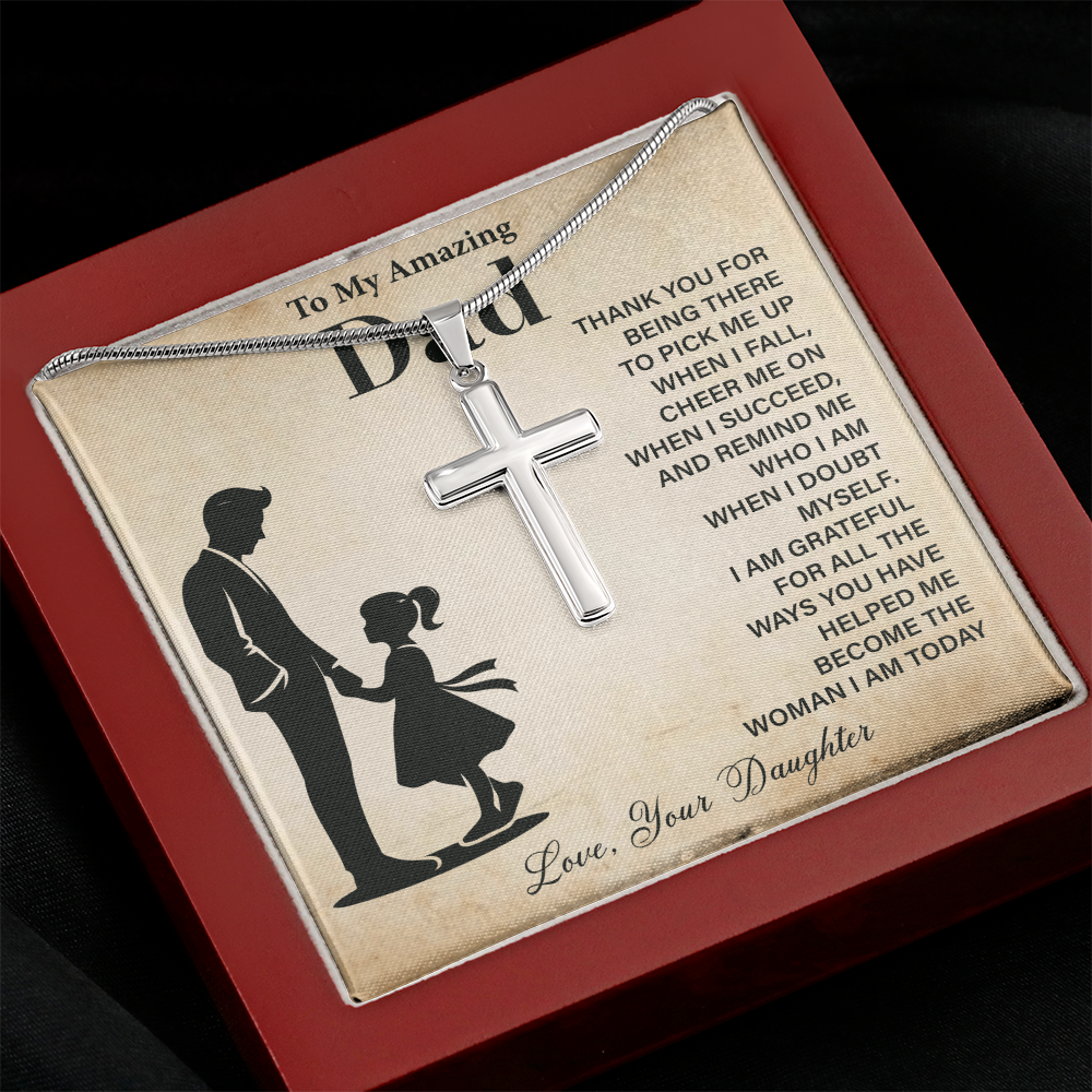 To My Amazing Dad Necklace Gratitude with Cross Design from Daughter