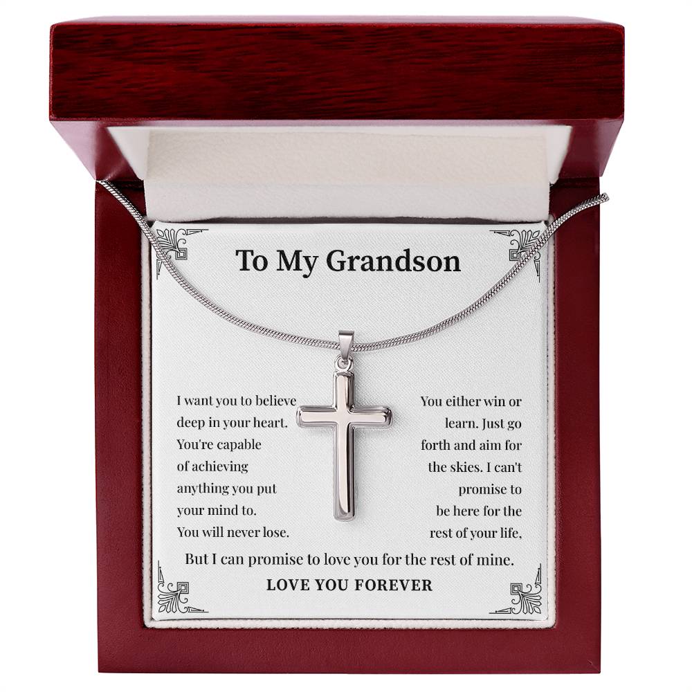 Inspirational Grandson Cross Necklace – Uplifting Message Gift for Him