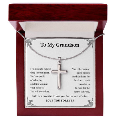 Inspirational Grandson Cross Necklace – Uplifting Message Gift for Him