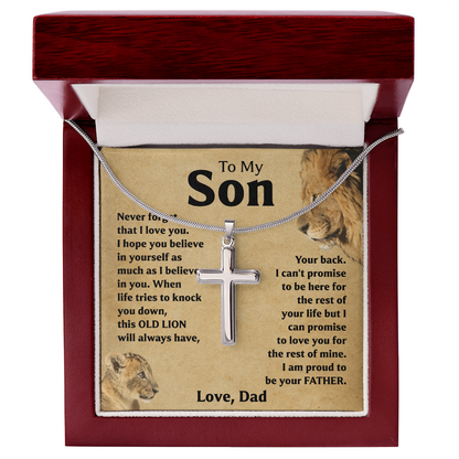To My Son Cross Necklace from Dad Gift Box