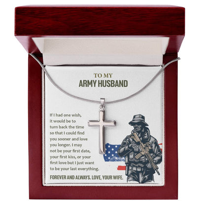 Army Husband Gift from Wife – Cross Necklace Message Card