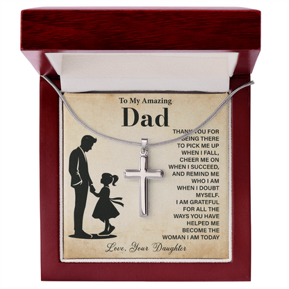 To My Amazing Dad Necklace Gratitude with Cross Design from Daughter