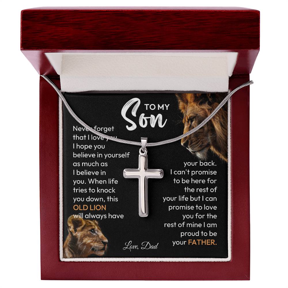 Father To Son Necklace - Old Lion Always Has Your Back, A Promise Of Love For Life - Motivational Jewelry For Men