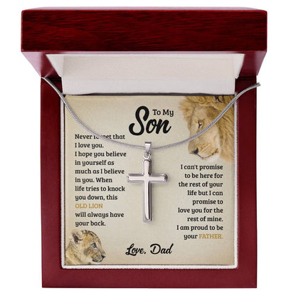 Cross Necklace for Son from Dad Old Lion Message Gift