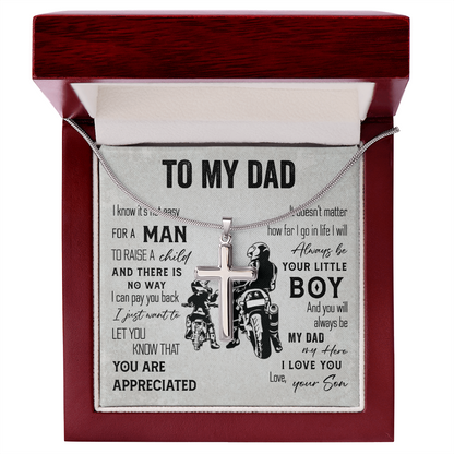 To My Dad Cross Necklace from Son with Message Card
