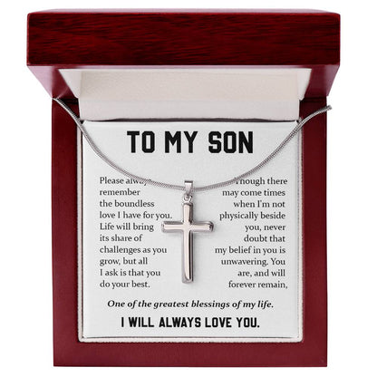 Cross Necklace Gift for Son from Mom with Message