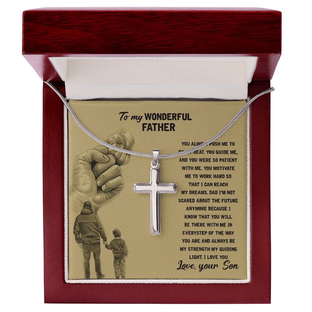 Father Cross Necklace Gift from Son – Inspirational Pendant with Heartfelt Message Card
