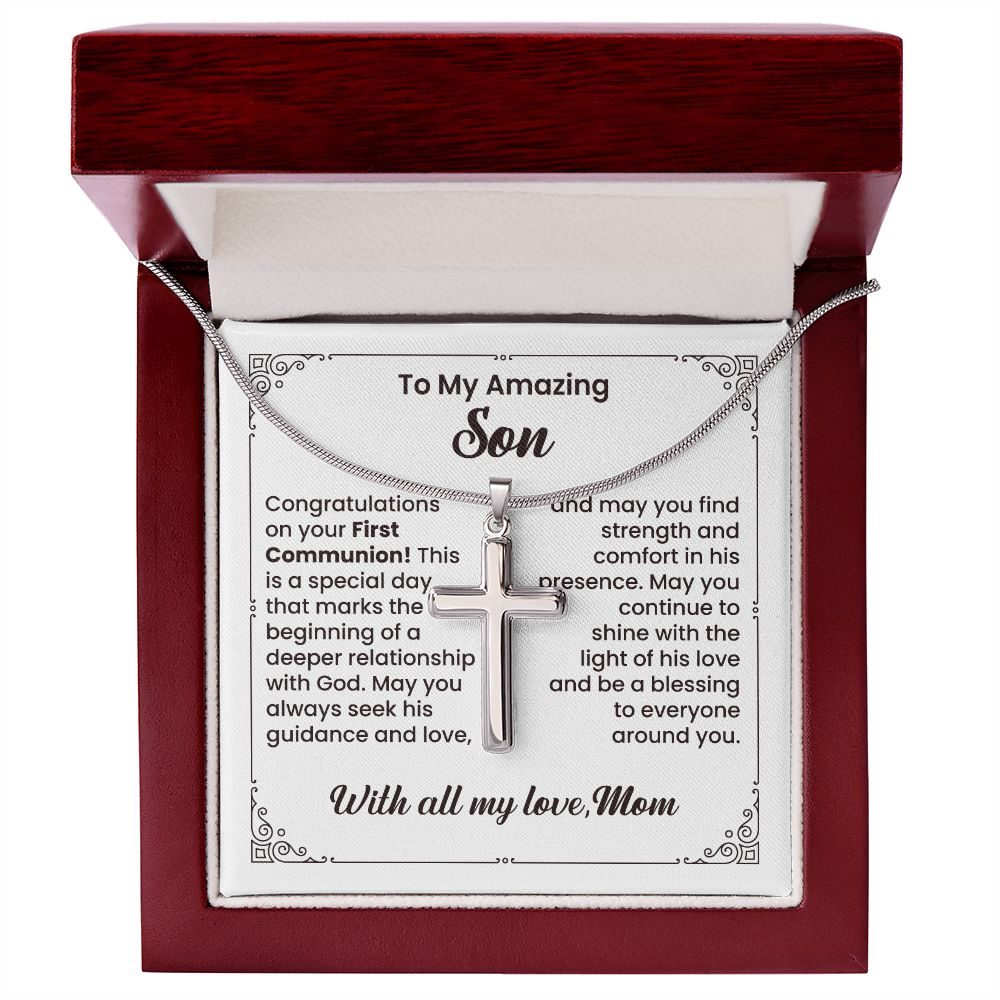 To My Amazing Son Cross Necklace With All My Love, Mom